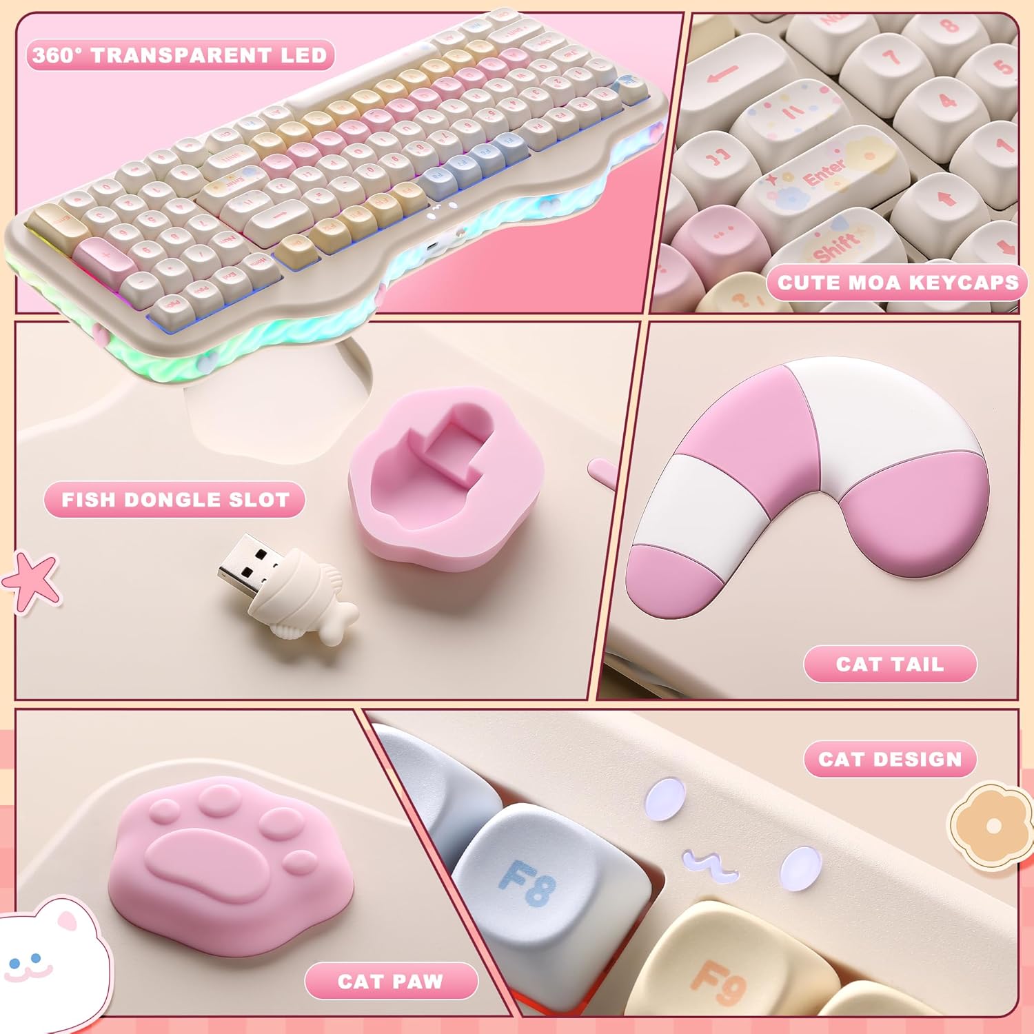 YUNZII C98 Wireless Mechanical Keyboard with Number Pad,99 Key BT5.0/2.4G/USB-C Hot Swap Gasket Mount with PBT MOA Keycaps,Custom RGB,Cute Cake Keyboard for Win/Mac (Beige, Milk V2 Linear Switch)