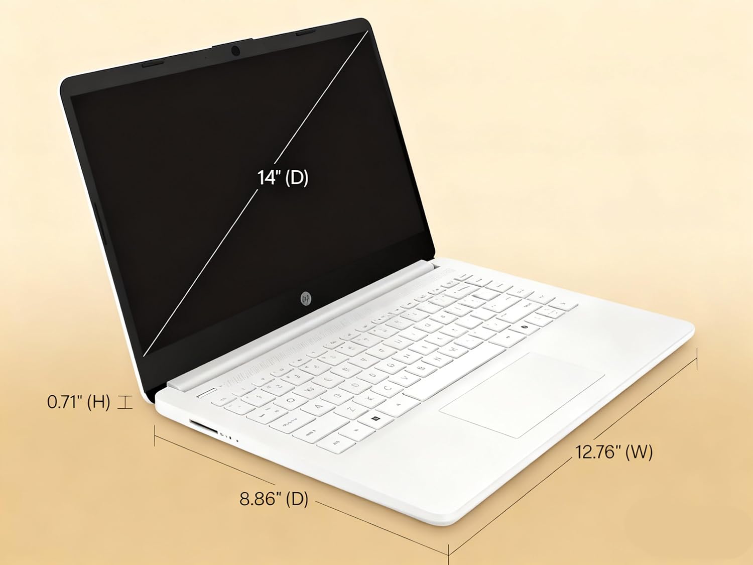 HP 14" HD Laptop - Intel Celeron  8GB RAM  64GB eMMC - Lightweight & 12H Battery  Sleek Design with Multiple Ports  Webcam/Mic for Business/Students/Tourists - Microsoft 365 Included  Snowflake White