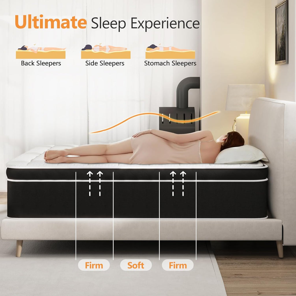 14 Inch Queen Mattress, Hybrid Mattress Queen Size Bed with Gel Memory Foam and Pocket Springs, 365-Night Trial, Pressure Relief Comfy Bed in a Box, CertiPUR-US, Medium Plush