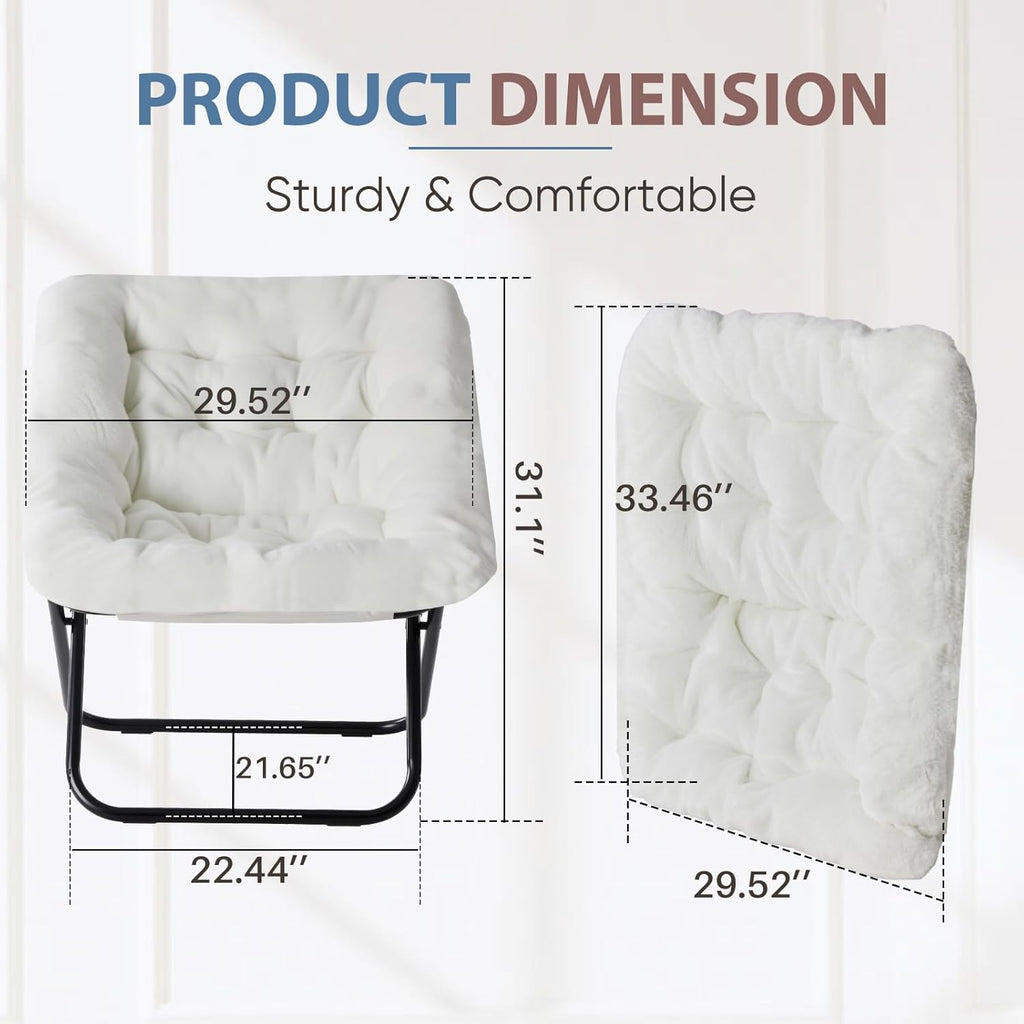DUMOS Comfy Chair for Adults, Soft Faux Fur Folding Lounge for Bedroom Living Room Dorm Rooms Flexible Reading Chair for Teens, Large Size Foldable (Square-Creamy)