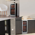 Ca'Lefort 15 Inch Wine Fridge, 28 Bottle Wine Cooler Refrigerator, 40-65°F Wine Refrigerator Glass Door, 3 LED Dual Zone Wine Fridge, Built-in or Freestanding Fridge for Home/Bar/Kitchen (3.0 cu.ft)