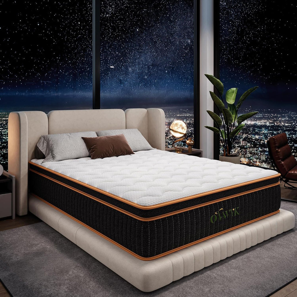Queen Mattress 12 Inch, Hybrid Mattress Queen Size Bed in a Box, Memory Foam and Individual Pocket Springs, Edge Support, Motion Isolation & Pressure Relief, Medium Firm, 365-Night Trial