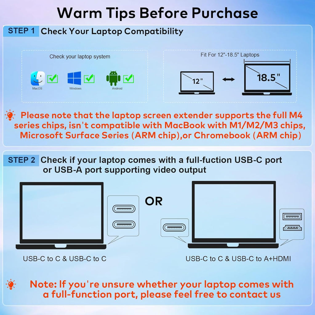 Laptop Screen Extender  15.6" FHD Laptop Monitor Extender  Triple Portable Monitor for 12"-18.5" Laptops  Plug & Play  360° Rotation Screen  Compatible with MacOS/Wins/Switch/Surface