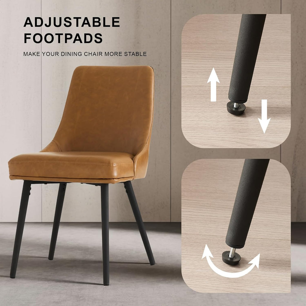 Modern Upholstered Dining Chairs Set of 4 with Thick Seat Cushion and Curved Back, Synthetic Leather Mid-Century Dinner Chair for Kitchen, Dining Room,Cafe (Faux Leather-Brown, Set of 4)