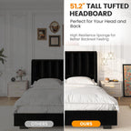51" Tall Headboard Lift Up Bed Frame, Queen Size Bed Frame with Storage Underneath, Velvet Wingback Design, No Box Spring Required, Wood Slats Support, Noise-Free Bed (Queen,Black)