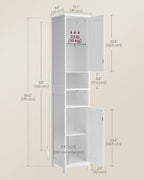 VASAGLE Tall Bathroom Cabinet with Lights, Slim Freestanding Bathroom Storage Cabinet with Adjustable Shelves, for Small Spaces, Modern, 15.7 Inches Wide, Cloud White UBBC766W02