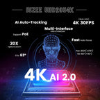 4K UHD PTZ Camera AI-Auto Tracking, 20X Optical Zoom, USB3.0/HDMI/LAN PoE, IP Live Streaming, PTZ Conference Room Camera for Church Services Education Conference Events, Work with YouTube OBS