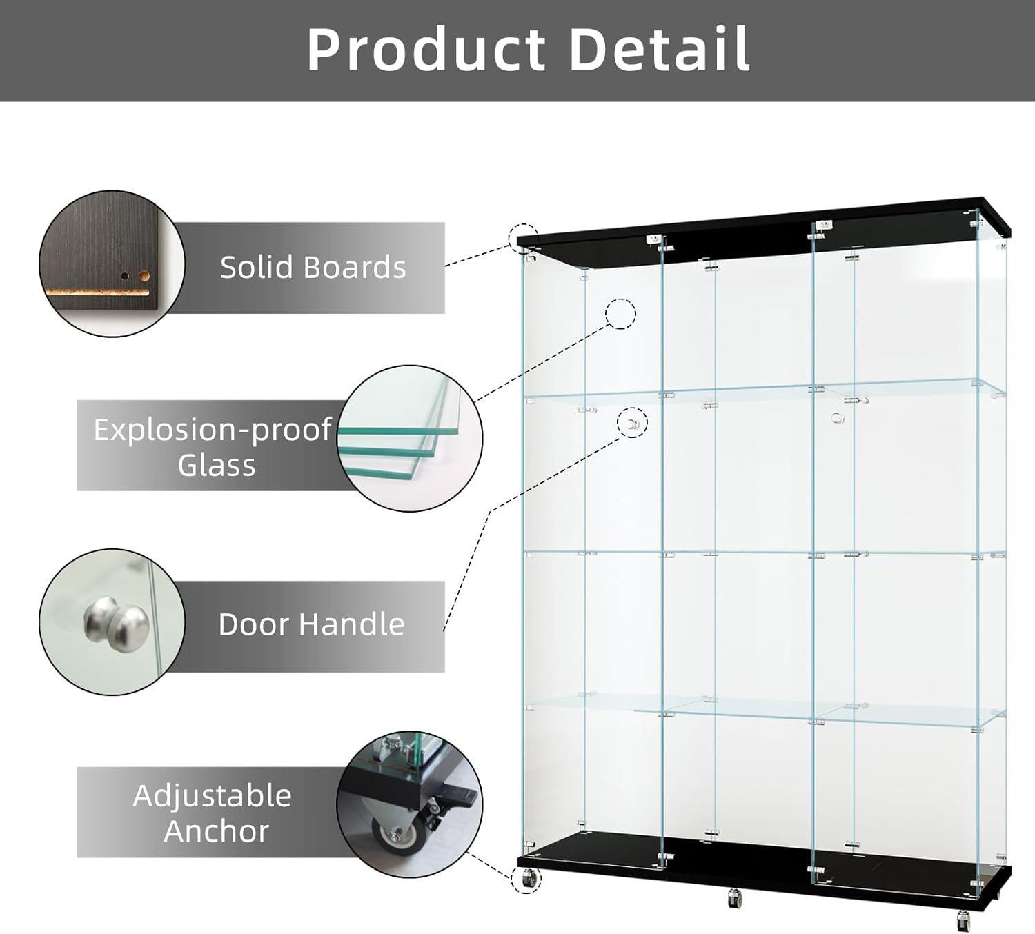 LFT HUIMEI2Y Glass Display Cabinet 12 Shelves with 3 Columns 2 Doors and Lock, Extra Large DIY Curio Cabinets Quick-Install Style Tempered Glass Bookshelf for Living Room, Bedroom, Black