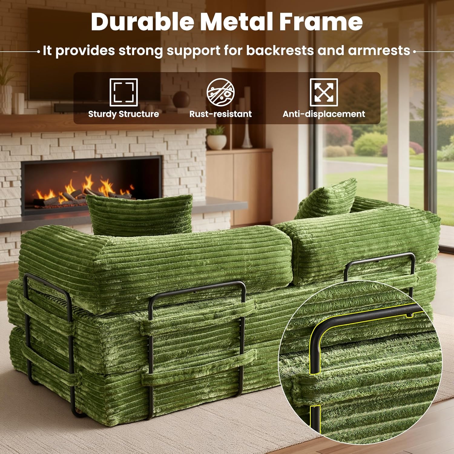 ovios 81" Folding Sofa Bed, Foldable Sleeper Boneless Couch with Pull Out Beds, Modular Convertible Floor Futon Loveseat Lounger for Living Room (Faux Fur, Green)