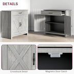 HOMCOM Farmhouse Sideboard Buffet Cabinet, Barn Door Coffee Bar Cabinet with Drawer and Adjustable Shelf for Kitchen, Living Room, Entryway, Stone Gray
