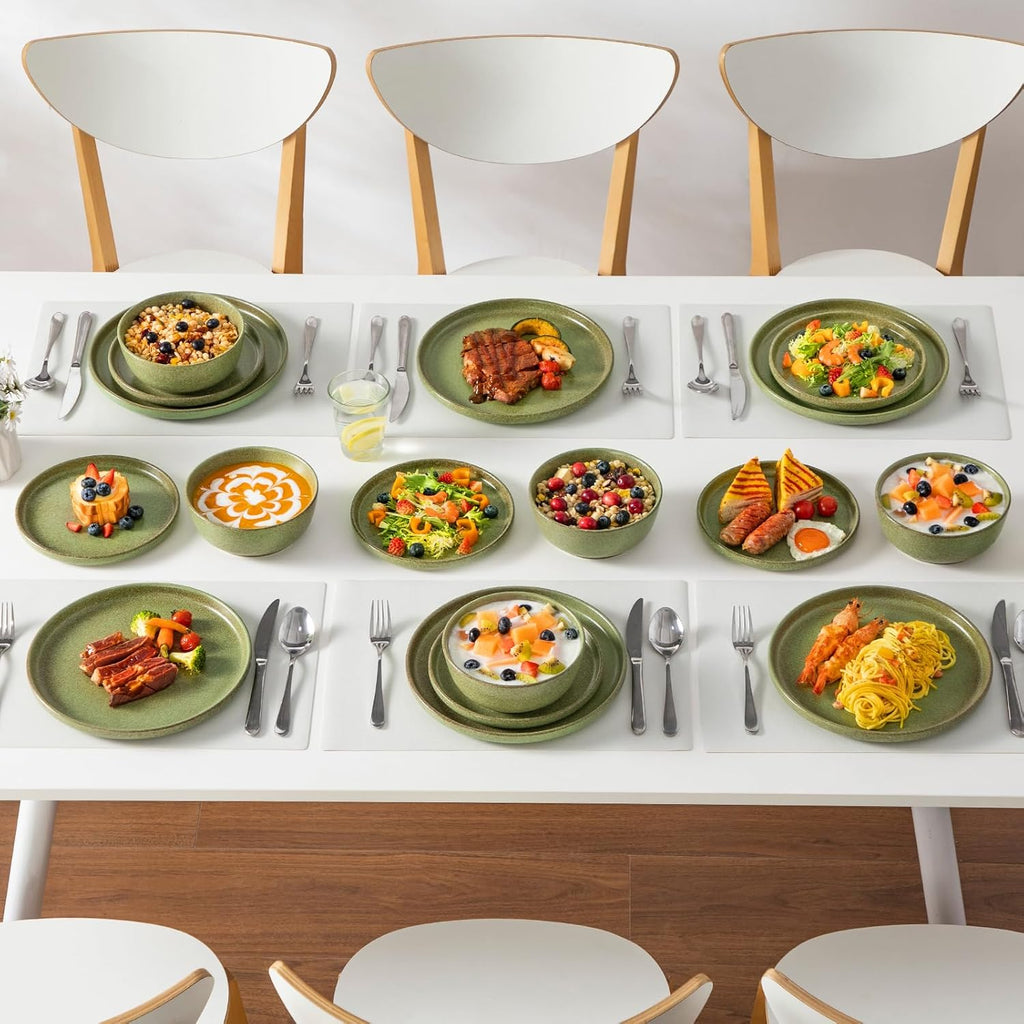 vancasso Plates and Bowls Sets, 18 Pieces Modern Ceramic Dinnerware Set for 6, Dish Set for Kitchen, Dinner Set Stoneware Dishware Set Microwave and Dishwasher Safe, Green, Series ZERMATT