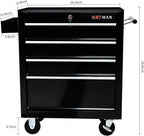 4-Drawer Rolling Toolbox Cabinet, Large Capacity Metal Toolbox with Wheels and Key Lock, Rolling Toolbox Organizer Toolbox, Heavy-Duty Industrial Service cart Storage Organizer