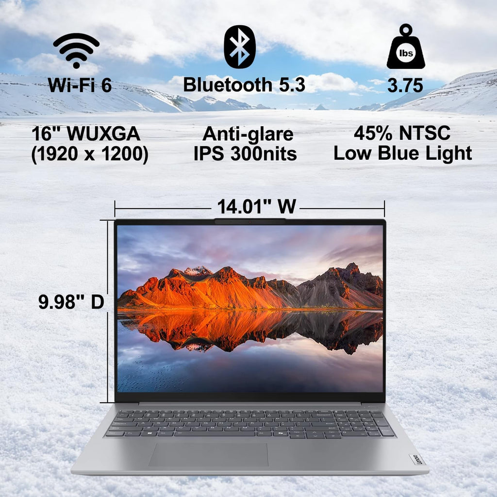 Lenovo ThinkBook 16 Gen 7 Business Laptop (16" FHD+ Anti-Glare  AMD Ryzen 5 7533HS (> i7-1255U)  16GB DDR5 RAM  512GB SSD)  Fingerprint Reader  Webcam  Ethernet  Wi-Fi 6  Win 11 Pro w/ Copilot  Grey