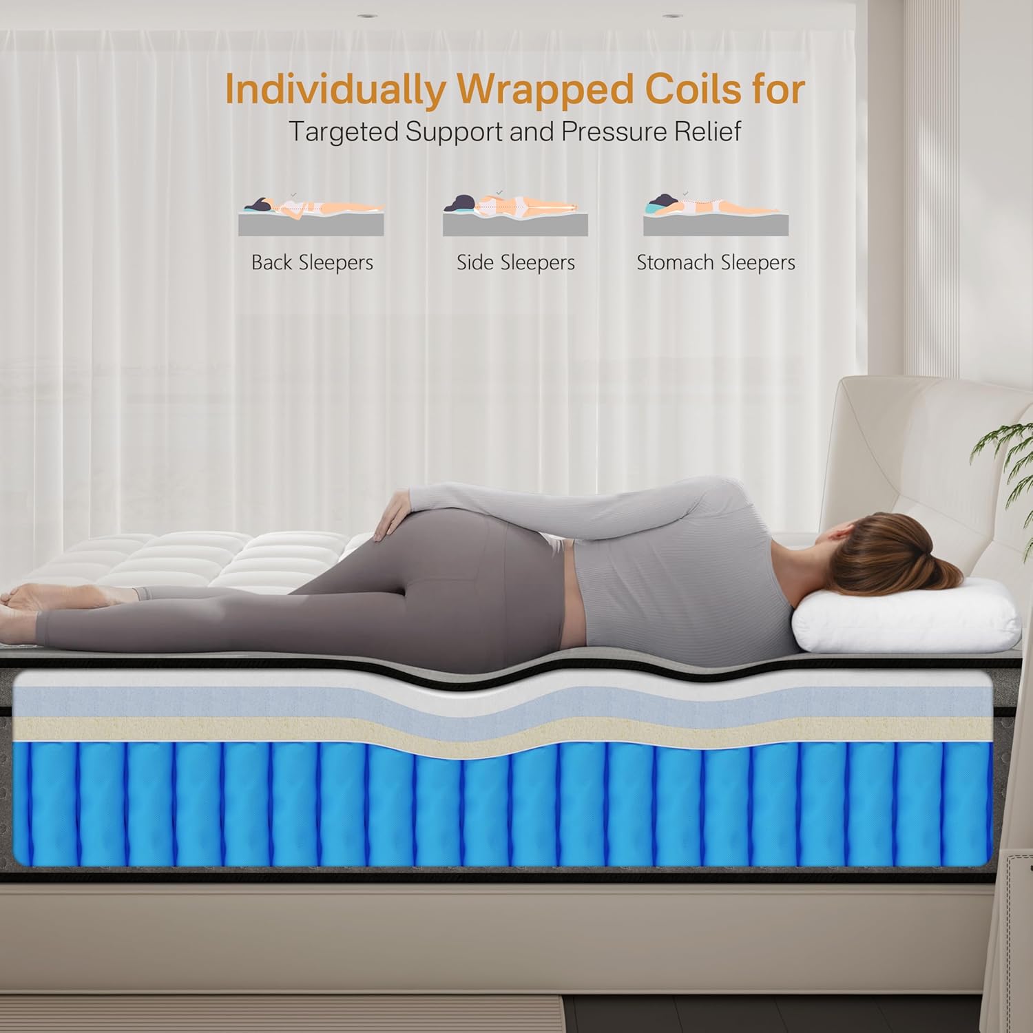 ETMOON 12 Inch Twin XL Mattress, Hybrid Memory Foam Mattress, Medium Firm for Side & Back Sleepers, Motion Isolation, Reinforced Edges, Targeted Back Support, No Fiberglass, Bed in a Box