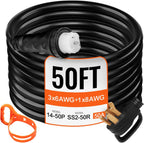 VEVOR 50FT 50 Amp Generator Extension Cord  STW 45446 + 45505 125V 250V Generator Power Cord  N14-50P & SS2-50R & CS6364 Twist Lock Connectors