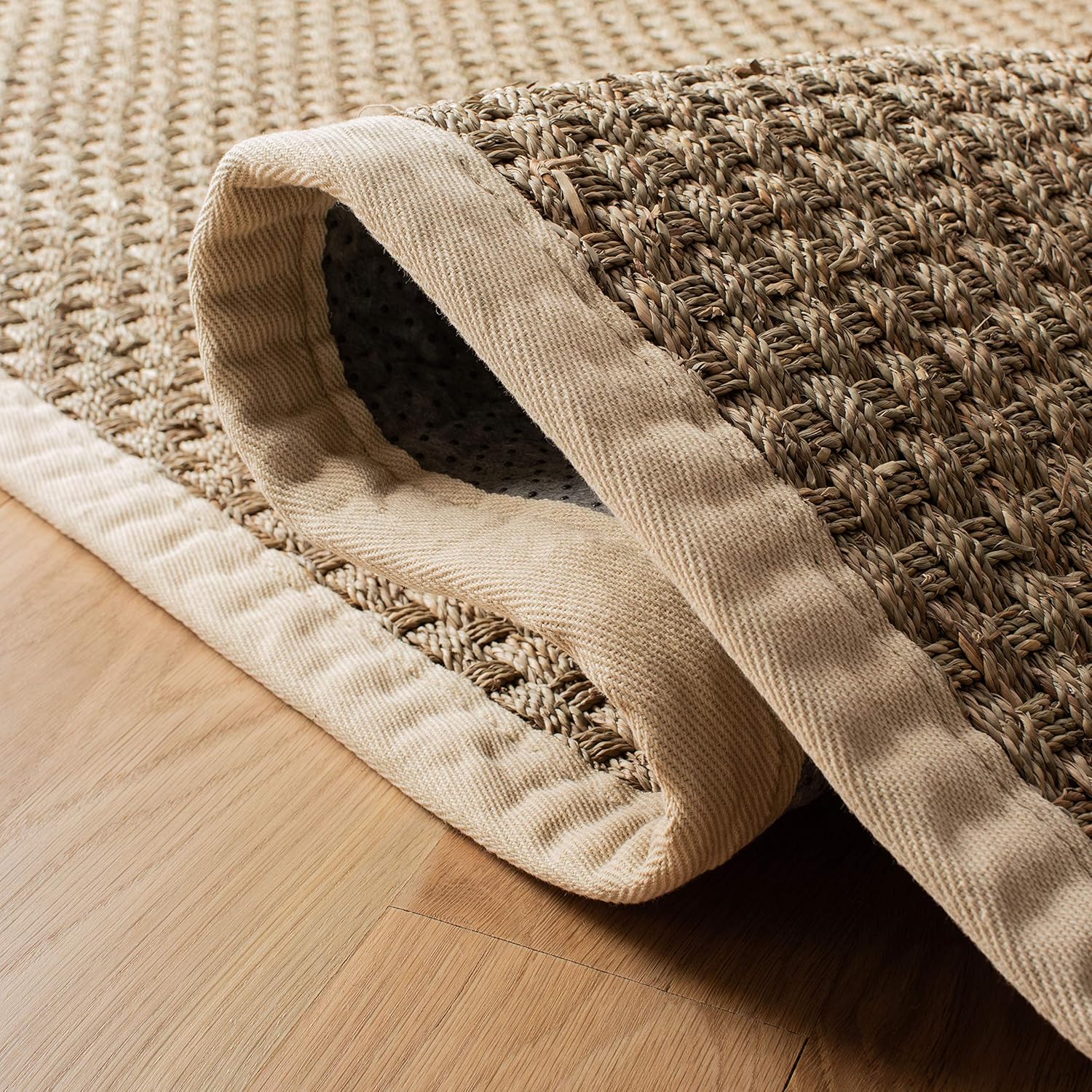 SAFAVIEH Area Rug 9x12 - Natural Fiber Collection - Large - Natural & Ivory, Seagrass, Basketweave Pattern with Border (NF114J)