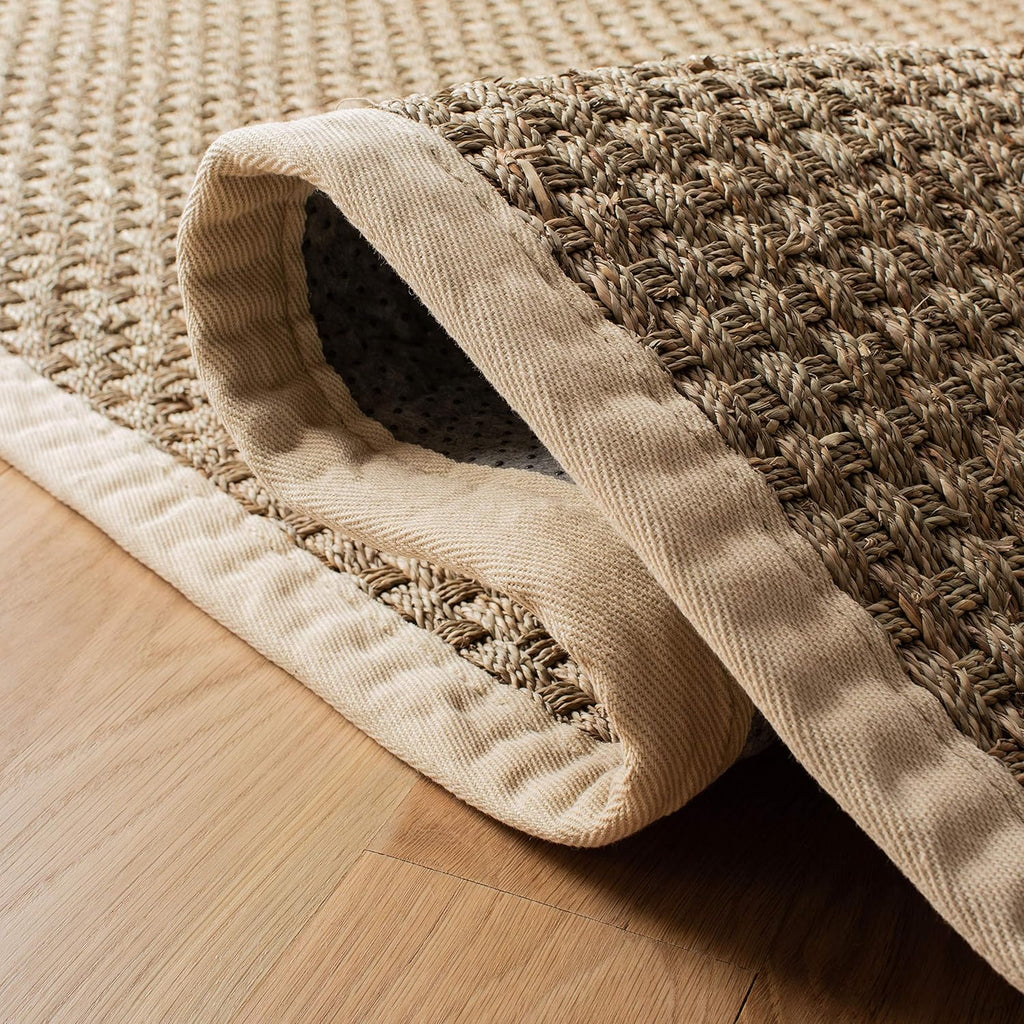 SAFAVIEH Area Rug 9x12 - Natural Fiber Collection - Large - Natural & Ivory, Seagrass, Basketweave Pattern with Border (NF114J)