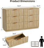 VOWNER Fluted 6 Drawers Dresser for Bedroom, 54" Wide Modern Chest of Drawers with Metal Handle, Closet Clothes Storage Organizer, Wood Dresser TV Stand for Living Room, Closet, Hallway, Entryway