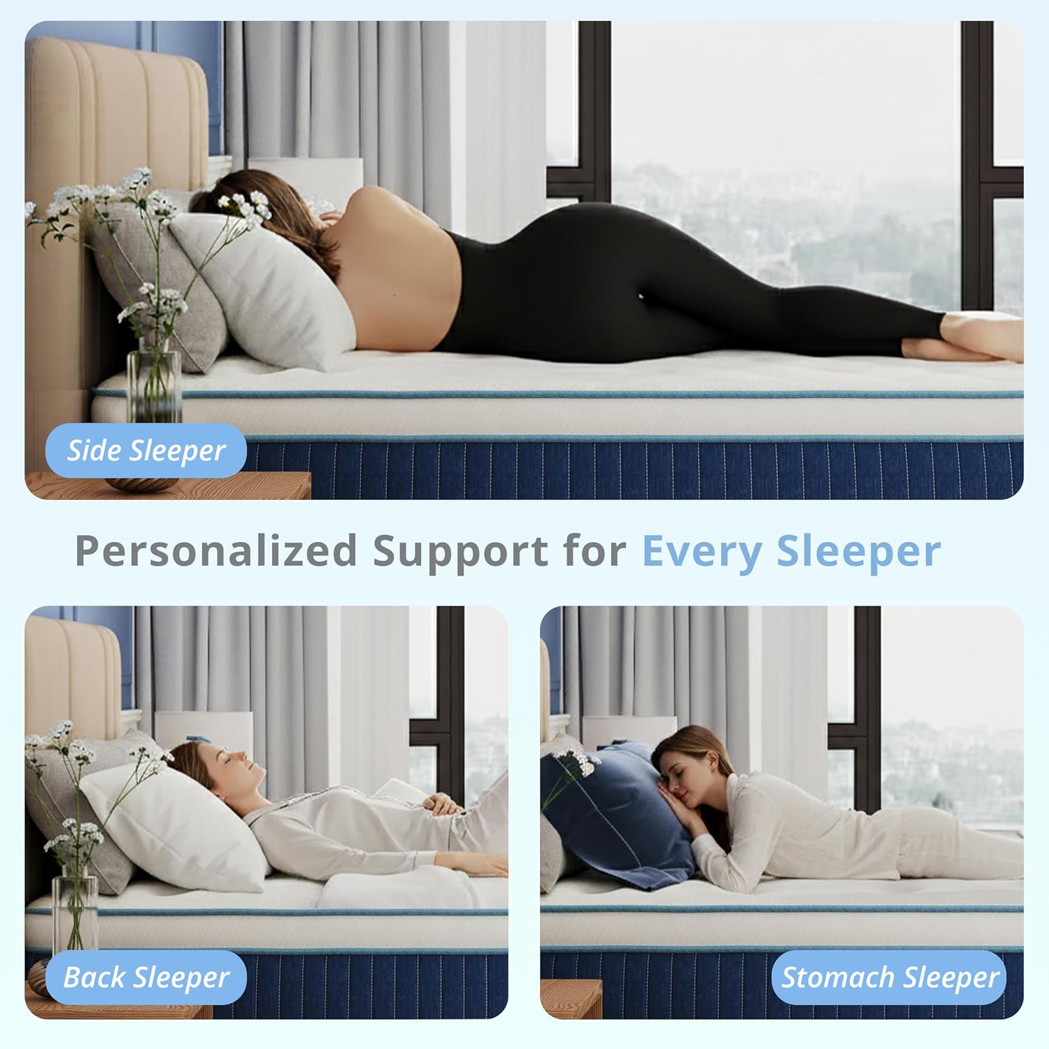 EGOHOME 12 Inch Hybrid Mattress, Queen Mattress in a Box, Fiberglass Free, Just Right Medium Feel, Enhanced Motion Isolation & Edge Support, CertiPUR-US Certified, 60"x80"