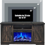 AMERLIFE Fireplace TV Stand with Sliding Barn Door for TVs up to 73", Farmhouse 63" Fireplace Entertainment Center with Storage Cabinets/Adjustable Shelves, Dark Rustic Oak