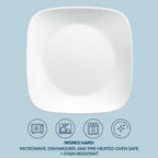 Corelle Vitrelle 18-Piece Service for 6 Square Dinnerware Set Triple Layer Glass and Chip Resistant, Lightweight Square Plates and Bowls Set, Pure White