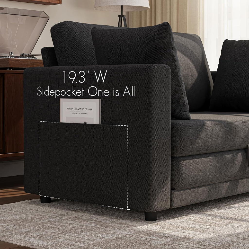 Convertible Sofa Bed, 2 in 1 Pull Out Loveseat Sleeper Sofa | 78.7” Folding Floor Sofa Bed for Guest Room, Bedroom | Black