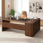 71" L-Shaped Executive Desk with Cabinet Storage, Large Office Computer Desk with Storage Shelves, Under-Desk Bookshelf, CPU Stand, Cable Management, Business Furniture Workstation (Brown)