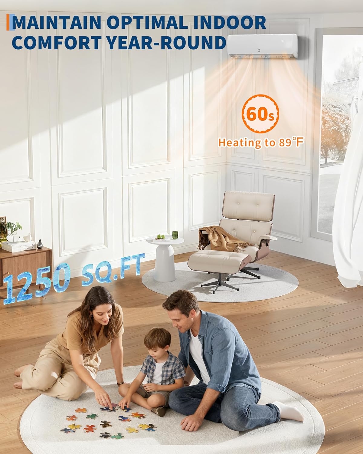 Air Conditioner Split Unit, 12,000 BTU All-Seasonal AC, SEER2 19, 115V, Sleep Mode, Auto Shut-Off, Timer Function, Energy Star Certificated, for Room Up 750 sq ft
