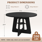 Round Dining Table for 4-6, 47" Kitchen Table for Dining Room, Modern Black Dining Table, Circle Kitchen Table for Living Room, Apartment