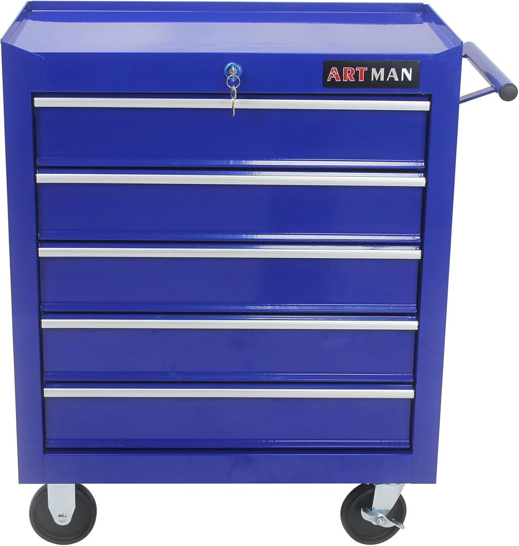 RYH 5 Drawers Rolling Tool Chest & Tool Box on Wheels | Heavy Duty Metal Cart with Ball Bearing Drawers | Fits US General Tool Box for Garage Storage (Blue, 5 Drawers（29.9" H × 24.2" W × 12.9" D)