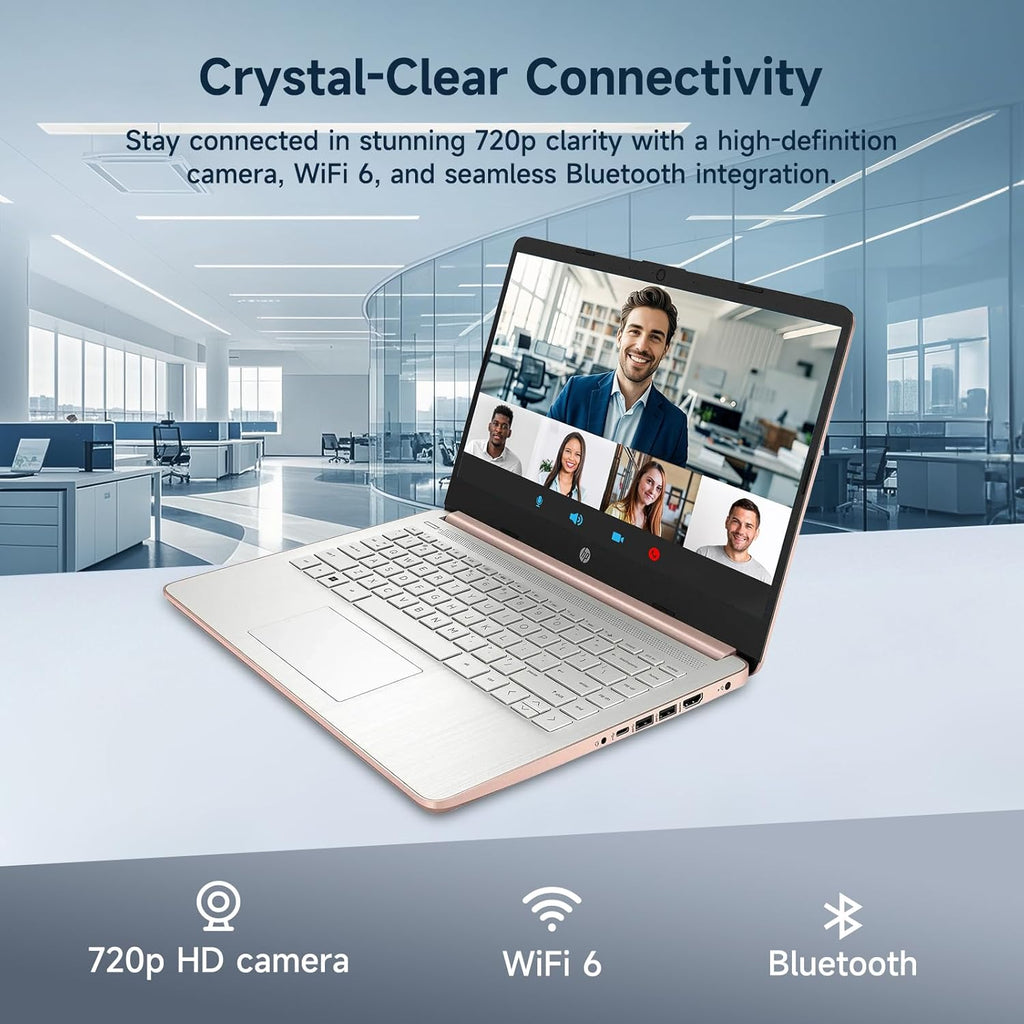 HP 14 Laptop  Quad-Core (Beat i3) 8GB RAM 256GB Storage(128GB UFS + 128GB SD Card) 1-Year Office 365 Copilot AI Computer for Student Study Back to School Win11 w/GM Accessory