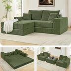 L Shaped Modular Sofa Bed with Ottoman, Corduroy Folding Floor Convertible Sofa Couch Bed, Boneless Combination Design Loveseat Sleeper Couch with Non Slip Base for Living Room, Green