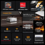 GEEKOM Mini PCUltimate Performance Edition A8 Max with AMD Ryzen 7 8745HS(Beats 7735hs) 16GB DDR5|1TB SSD(Expandable Not LPDDR) Dual LAN Mini Computer Radeon 780M Mini PC Windows 11 Pro/USB4/8K