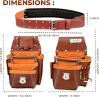 Heavy Duty 17 Pocket Carpenter Leather Tool Belt Set | Combo Multipurpose Framing Tool Belt Work Organizer Bags | Tool Belts For Men Construction Tools Rigs (Maroon, Standard)