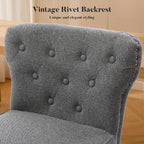 Counter Height Bar Stools Set of 2, 26" Mid-Century Swivel Bar Stool with Metal Base for Kitchen Island, Rivet Armless Linen Fabric Barstool with High Back and Large Thick Cushion, Gray