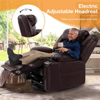 Triple Motor Large Power Lift Recliner Chair for Elderly with Heat and Massage, Lay Flat Lift Chairs for Seniors Infinite Position, Extended Footrest (Dark Brown)