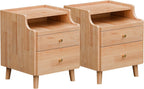 Nightstand Set of 2, Pre-Assembled, 19.7“H Solid Wood Night Stand with 2 Drawers, Open Sliding Shelf, Mid Century Modern Small Bedside Table for Bedroom, Natural Oak 16"
