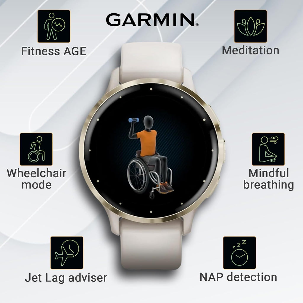 Wearable4U - Garmin Venu 3S GPS Smartwatch  AMOLED Display 41 mm Watch  Advanced Health and Fitness Features  Up to 10 Days of Battery  Sleep Coach  Ivory Case with White Earbuds Bundle