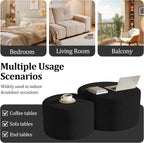 Round Nesting Coffee Table Set of 2,Upholstered Foam Ottoman Footrest Side Table Set,Modern Flannel Circle Coffee Table No Assembly for Living Room Entryway Bedroom,Black
