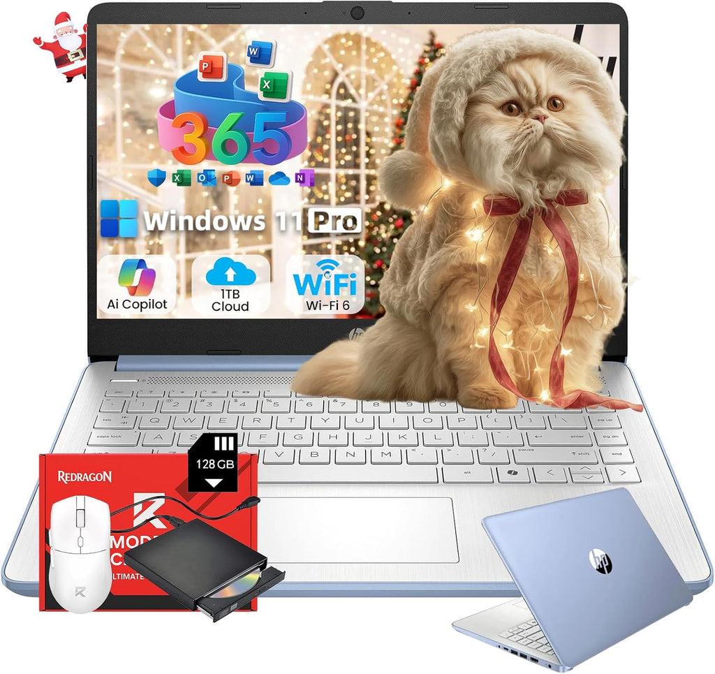 HP 14" Laptop 2025 Business Student Slim Computer  1-Y Office 365  Copilot AI  Quad-Core Intel CPU  16 GB RAM  128GB UFS & 128GB SD Card  Wi-Fi 6  Windows 11 Pro  JQ2XzAccessory  Sky Blue