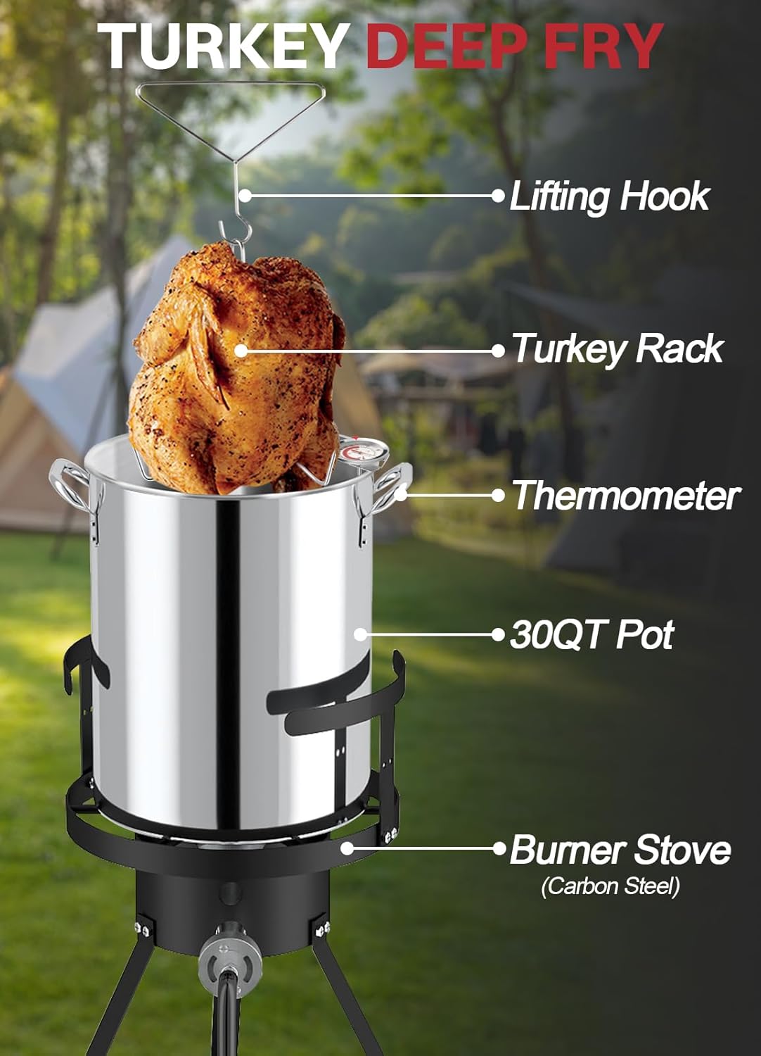 30QT Stainless Steel Turkey Fryer | Seafood & Crawfish Boiler | Basket & Waterptroof Cover Included | 50,000BTU Propane Burner | Outdoor Deep Fryers | Ideal for Frying & Boiling