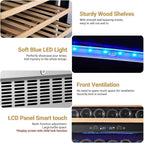 AAOBOSI 24 Inch Wine Cooler,46 Bottle -Dual Zone Built-in or Freestanding with Blue LED Light and Adjustable Shelves for Home,Kitchen or Office.