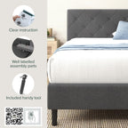 Zinus King Shalini Upholstered Platform Bed Frame with Headboard New WonderBox(TM) Version, Wooden Slat Support, No Box Spring Needed, Easy Assembly, Eco Friendly Packaging, Dark Grey