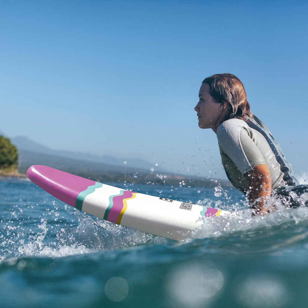6’ FUNBOARD Surfboard Softboard Foam - Include (3) Fins 6’ Foot Leash and (2) Wood Stringers - Kids and Adults Beginner Intermediate
