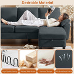 Convertible Sectional Sofa, Modern L Shaped 3-seat Sofa, 79" Linen Fabric Small Sectional Couch with Movable Ottoman, Couch for Small Spaces Living Room (Dark Grey)