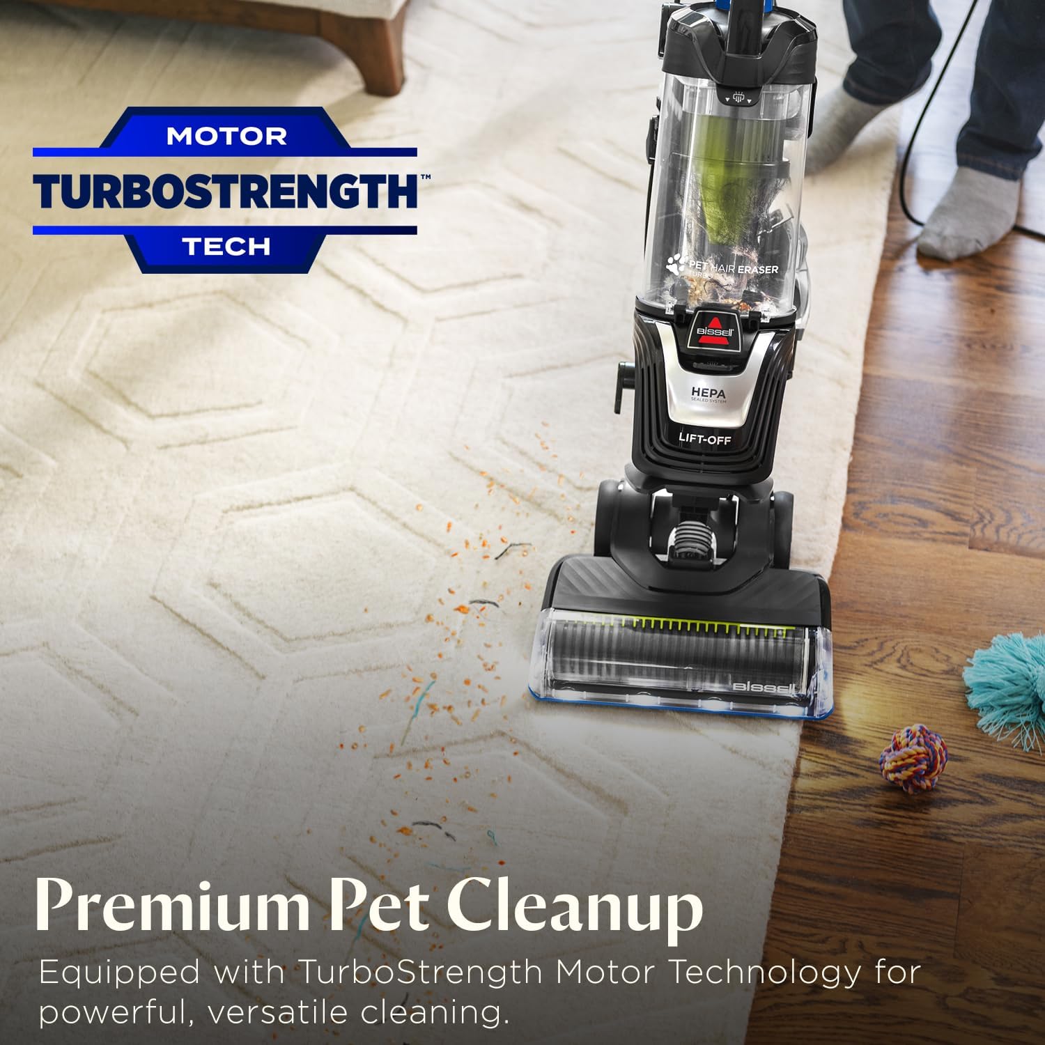 Bissell Pet Hair Eraser Turbo Lift-Off Vacuum, w/Self-Cleaning Brush Roll, HEPA Filtration, Powerful Pet Hair Pickup with TurboBrush Pivot Tool & LED-lit dusting Brush & Crevice Tool, 3774F