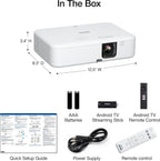 Epson EpiqVision Flex CO-FH02 Full HD 1080p Smart Streaming Portable Projector  3-Chip 3LCD  3 000 Lumen Color/White Brightness  Android TV  Bluetooth  5W Speaker  Home Entertainment (Renewed)
