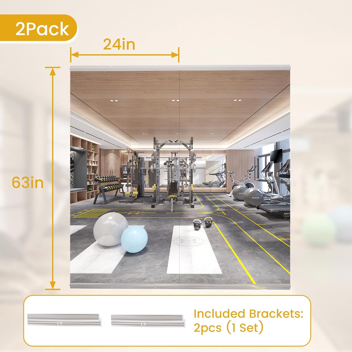 Frameless Tempered Glass Gym Mirror - 63x24 2Pack Full Body Yoga Mirror for Wall Mounting Suitable for Gym, Yoga, Studio, Bedroom & Dancing Studio