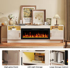 70" Electric Fireplace TV Stand for TVs Up to 80", LED Light Media Console with 36" Electric Heater, Storage Cabinet, Entertainment Center for Living Room, White