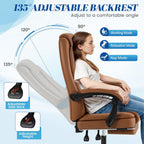 Furmax Office Chair with Footrest Ergonomic High Back Design Executive Computer Desk Chair400lbs, 90-135° Reclining Leather Home Office Desk Chairs Swivel Task Chairs with Wheels (Brown)
